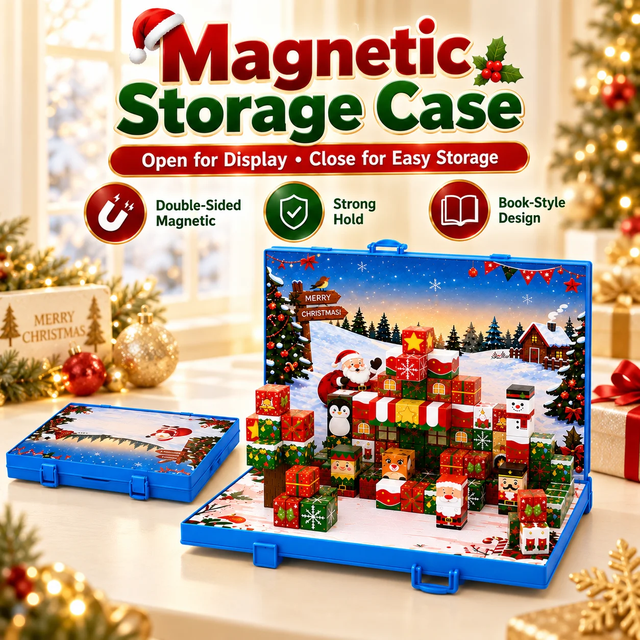 Double-Sided Magnetic Storage Multifunction Box for Magnetic Building Blocks Christmas Gift - Attachment Organization Box