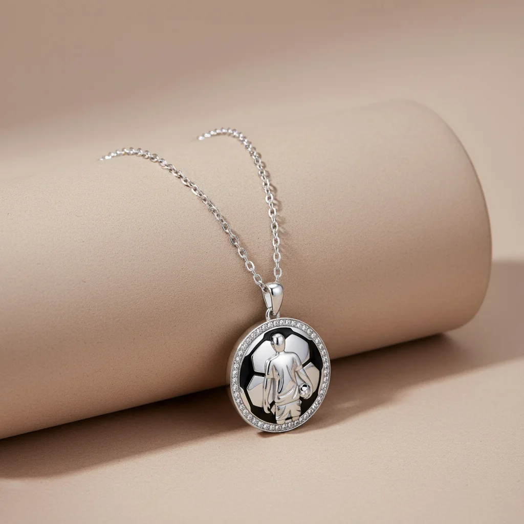 2026 Euro Cup Soccer Player Pendant Necklace Silver Color Unisex CZ Round Sports Jewelry Football Fan Gift