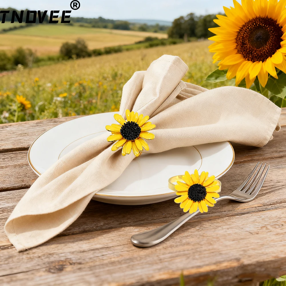 

6 шт. кольца для салфеток с подсолнухом, кольцо для салфеток с изображением пчелы и стрекозы, держатель для салфеток на день Святого Валентина, свадьбу, День благодарения, украшение стола ERE112