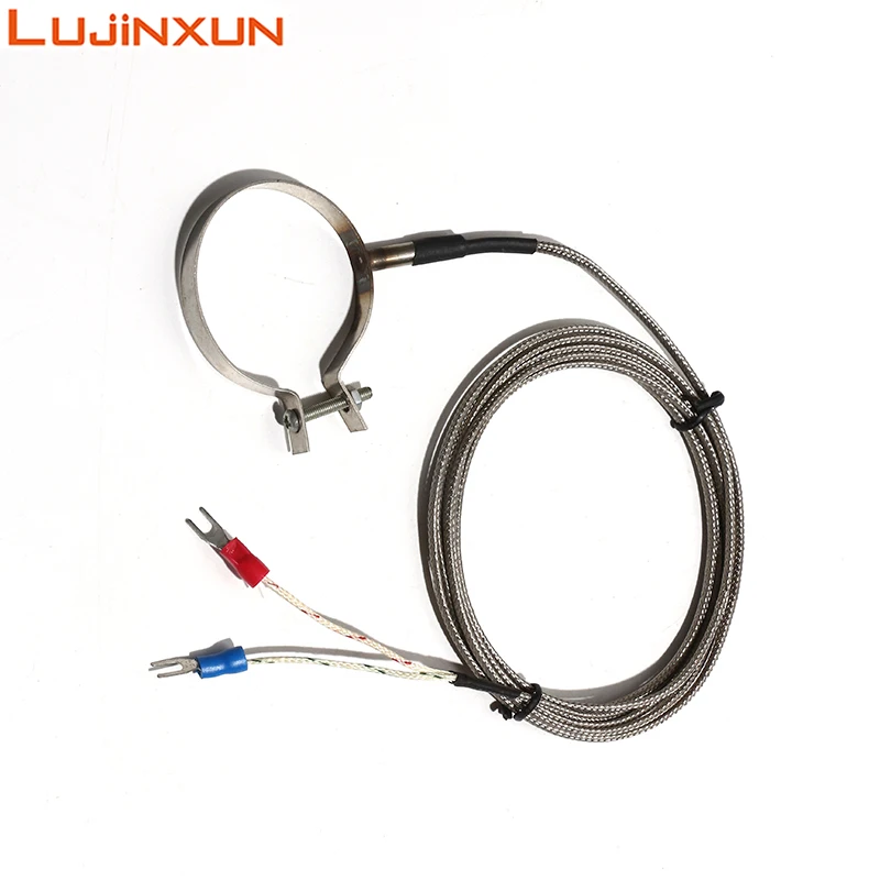 LUJINXUN K/E type PT100 Clamp Type Thermocouple Temperature Sensor 2M Metal Shield Wire for Injection Machine Accessories 1pc