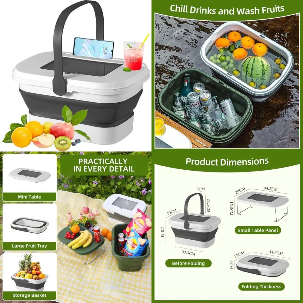 

collapsible picnic basket 16l, folding basket for picnic with lid table, waterproof large picnic basket with handles, portable c