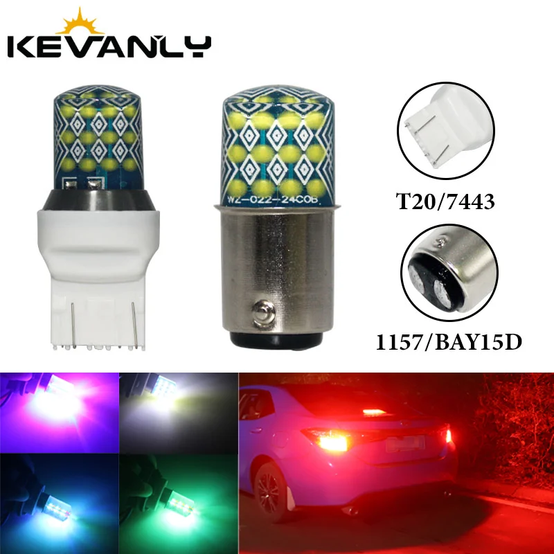 

2PCS 1157 BAY15D T20 7443 W21/5W Canbus Car COB LED Flash Parking Light Bulbs 12V 24 Leds Brake Lights Additional Brake Lights