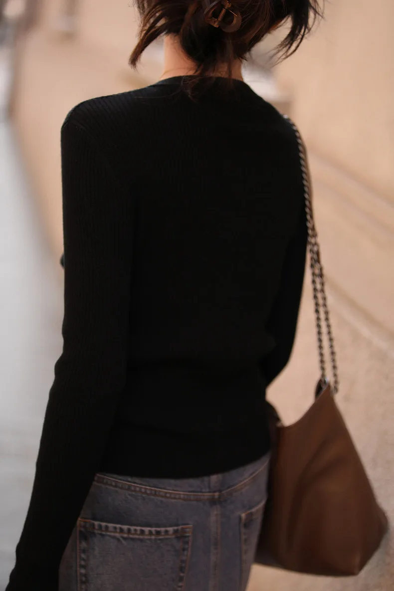 Women's Cardigan Spring/Autumn Solid Wool Sweater Casual Knitwear Slim Fit Ladies Tops Round Neck Jacket Tops Basics Blouse