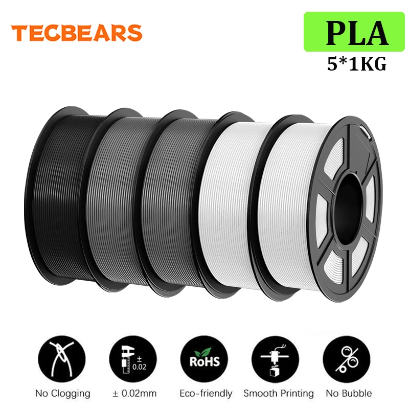 Image of TECBEARS 3D-Filament 1,75mm PLA/PLA+/PETG/HSMPETG/ABS 5KG Sauber Gewickelt Schwarz/Weiß/Grau FDM 3D-Drucker Materialien DIY Geschenk