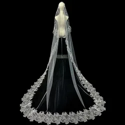 Vintage Ivory Wedding Veils 3m Lace Appliques Wedding Accessories with Comb Handmade Ruched Cathedral Length Bridal Veils