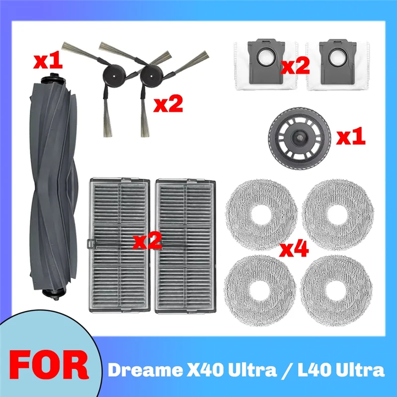 ملحقات A39M لـ Dreame X40 Ultra / L40 Ultra جهاز آلي لتنظيف الأتربة قطع غيار مرشح الفرشاة الرئيسية كيس لجميع الغبار وسادة الممسحة