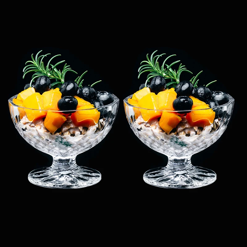 

2pcs Set Creative Ice Cream Cup Milkshake Milk Tea Salad Fruit Cold Drink Glasses Transparent Drinkware 220ml Dessert Bowl Party