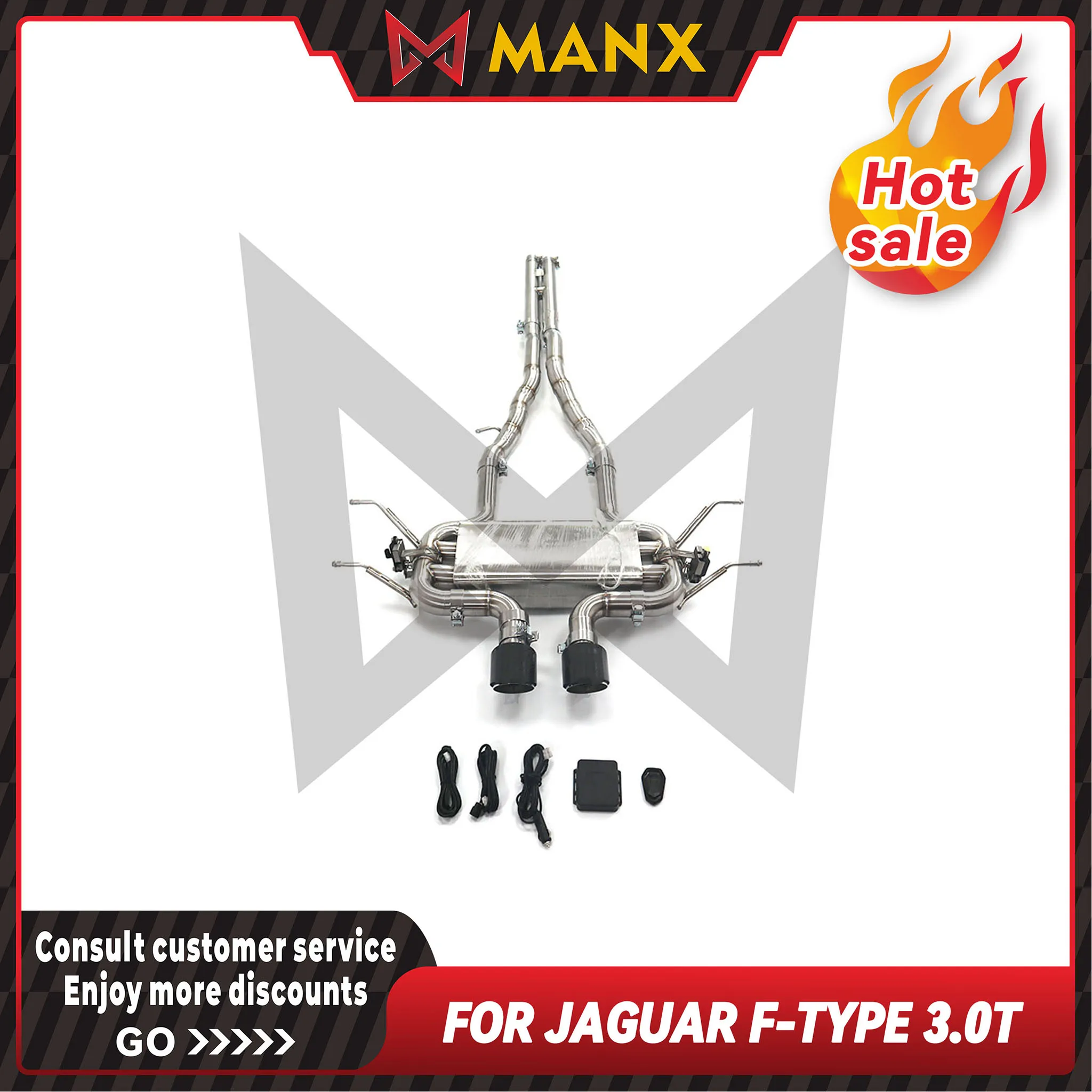 

MANX SUS304 catback из нержавеющей стали с электронными клапанами и наконечниками, для Jaguar F-type 3.0T, производительность выхлопа.