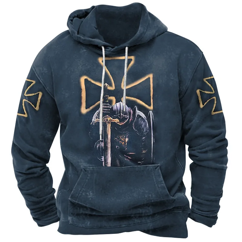 3D Crusader Knights Print Męskie bluzy z kapturem Jesień i zima Nowość w bluzach Trend mody Odzież vintage Ponadgabarytowe bluzy z kapturem