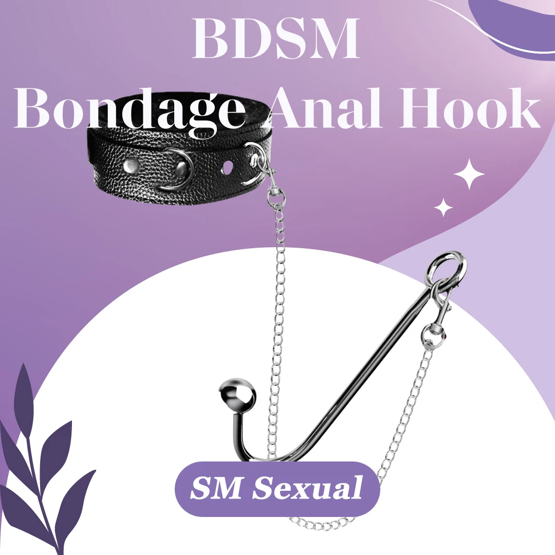 Metal Anal Hook with Leather Collar Sexual Kits BDSM Erotic Bondage Restraint Game for Fetish Couples Adult Anal Sex Toy