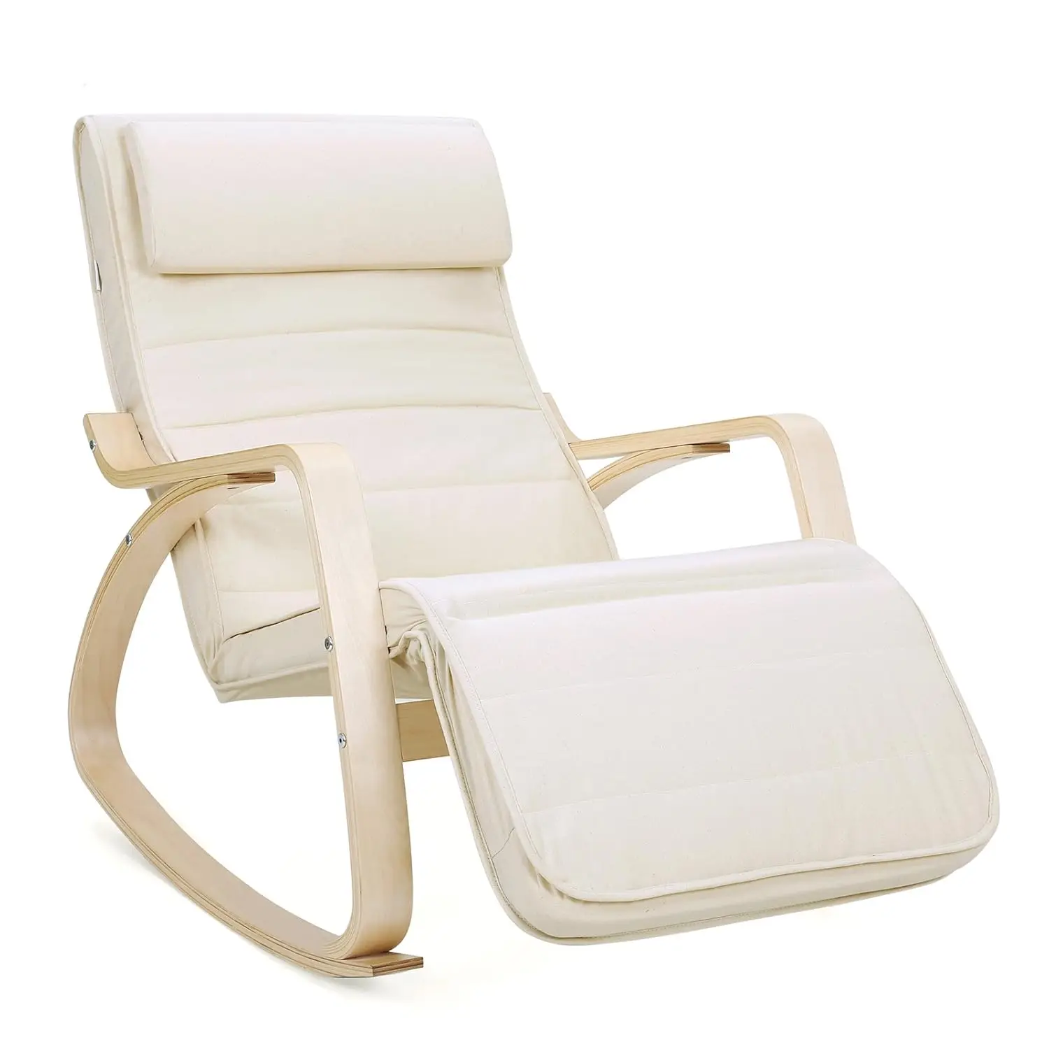 Rocking chair Relax chair Birch Wood 5-compartment Adjustable Foot Load Capacity 150 kg Beige LYY10M