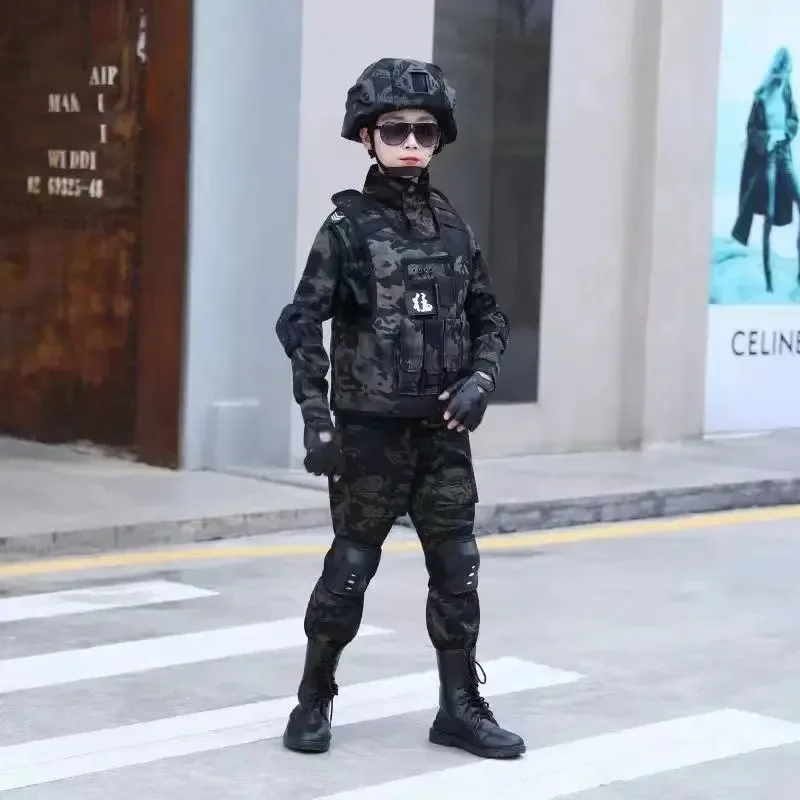 زي قتال جديد للقوات الخاصة للأطفال بدلة تدريب مموهة جديدة بدلة أداء مموهة على شكل نسر أسود