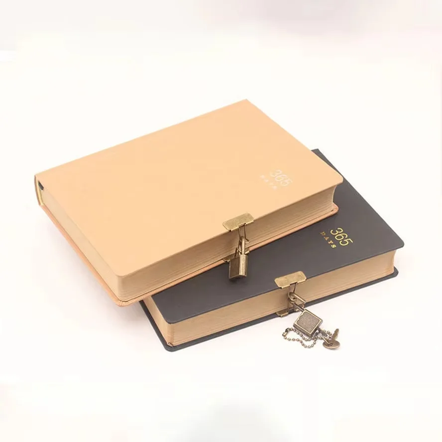 A5 Thickened Kraft Paper Notebook Fashion Retro Notebook 365 Days Journals Diary Agenda Planner Notepad With A Lock 192 Sheets