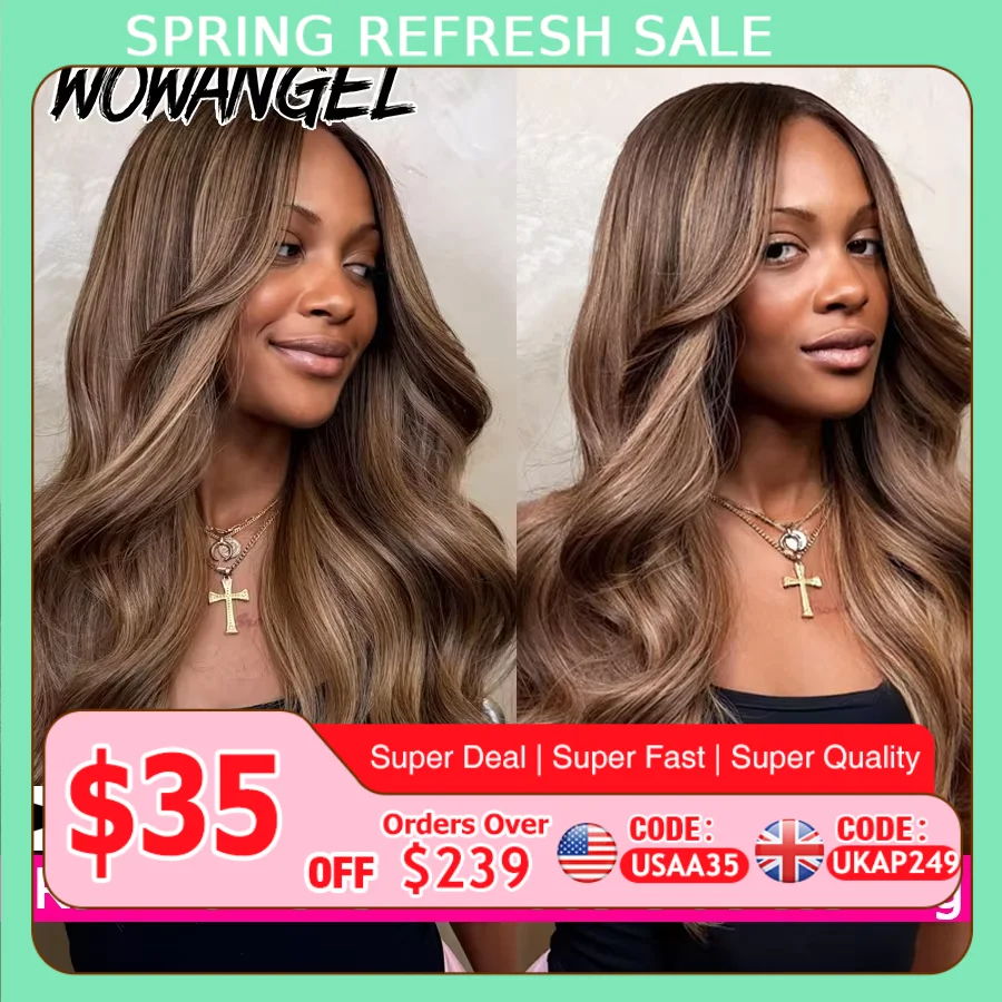 

Парик из натуральных волос Mocha Ash Brown Body Wave, 5x5, без клея, с HD-кружевной застежкой, предварительно выщипанной линией роста волос, с балаяжем и мелированием