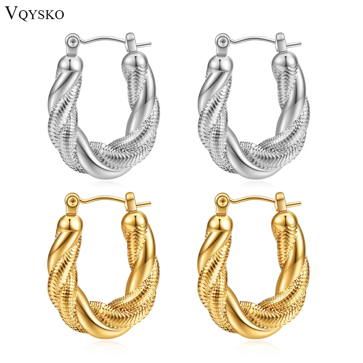 VQYSKO Twisted Hoop Chunky Hoop Earrings Oval Hoop Earrings Waterproof Stainless Steel Jewelry Gift For Women