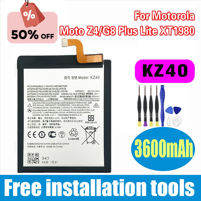 بطارية بديلة عالية الجودة KZ40 بقدرة 3600 مللي أمبير في الساعة لهاتف موتورولا موتو Z4/G8 Plus Lite XT1980 بطاريات الهاتف + أدوات #1