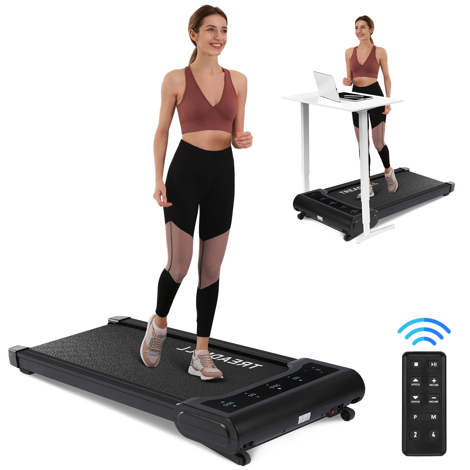 2-in-1 Portable Walking Pad with LED Display and Remote Control,0.5-4 MPH Under Desk Treadmill,2.5HP Quiet Motor,Anti-Slip Belt