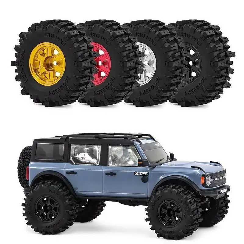 4pcs 40mm Metal Beadlock Wheels & Tires For 1/30 SCX30 Ascent-32 RC Crawler, Deep Dish Upgrade