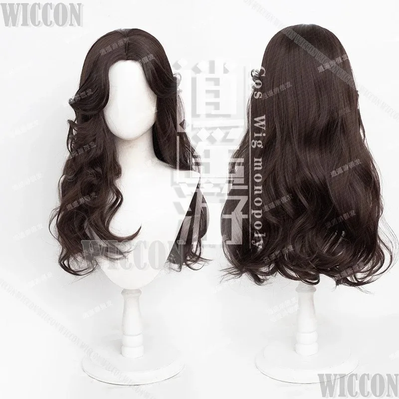 Peruka CyWild Game Hunt Yennefer z Wengbergu Cosplay Sexy Dojrzała Kobieta 70CM Brązowa Kręcona Peruka Naszyjnik Gwiazda Strój Halloweenowy Personalizowany