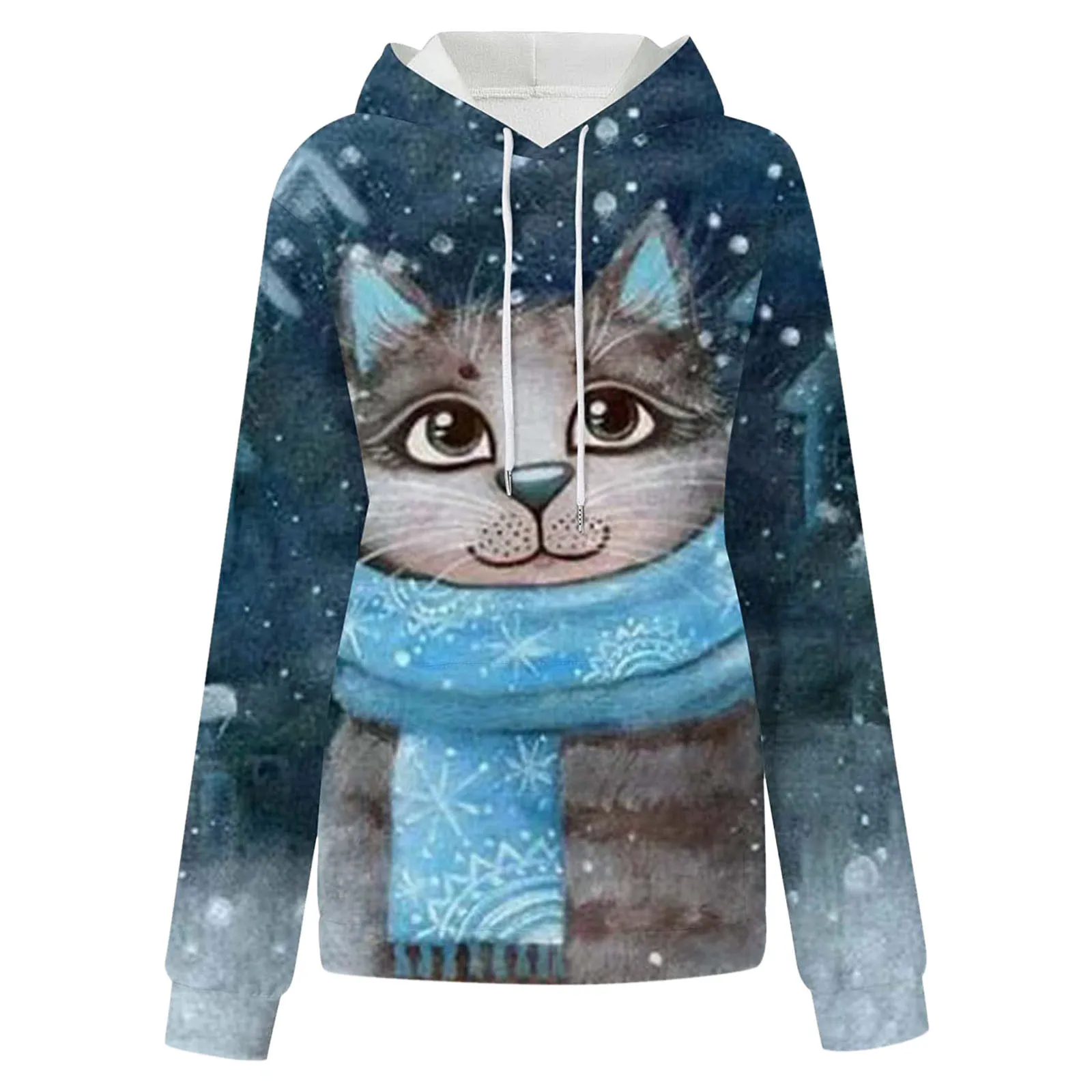 

Cute Cartton Cat Print Pullovers 2024 New Loose Casual Women Hoodie Long Sleeve Hooded Sweatshirt With Pocket Oversize Sudaderas