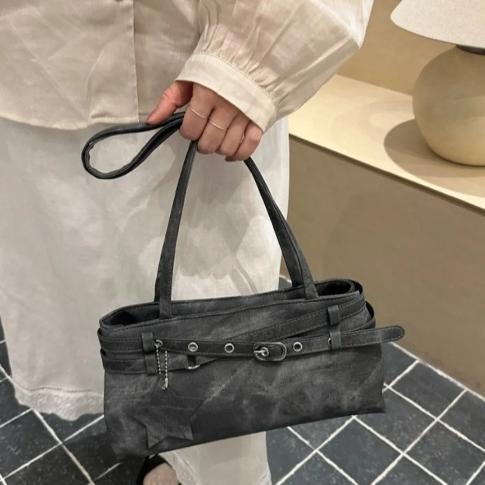 Cute Tie-Dye Y2K Shoulder Bag With Metal Buckle Belt Korean Style Women Handbag Tote Bag Large Capacity Underarm Bag Girl