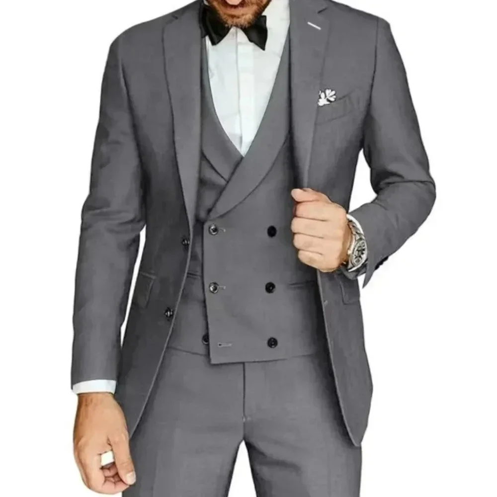 

Ternos masculinos elegantes com lapela entalhada, smoking, 3 peças, blazer, colete e calças, conjunto formal, terno masculino pa