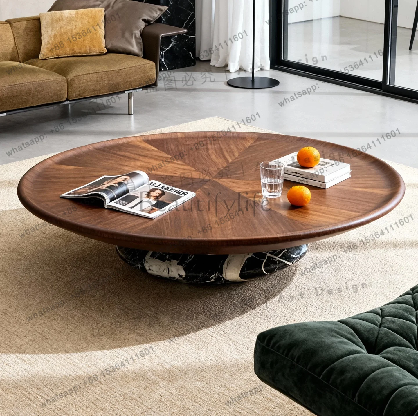 Italian minimalist creative coffee table walnut Napoleon black luxury stone high-end designer