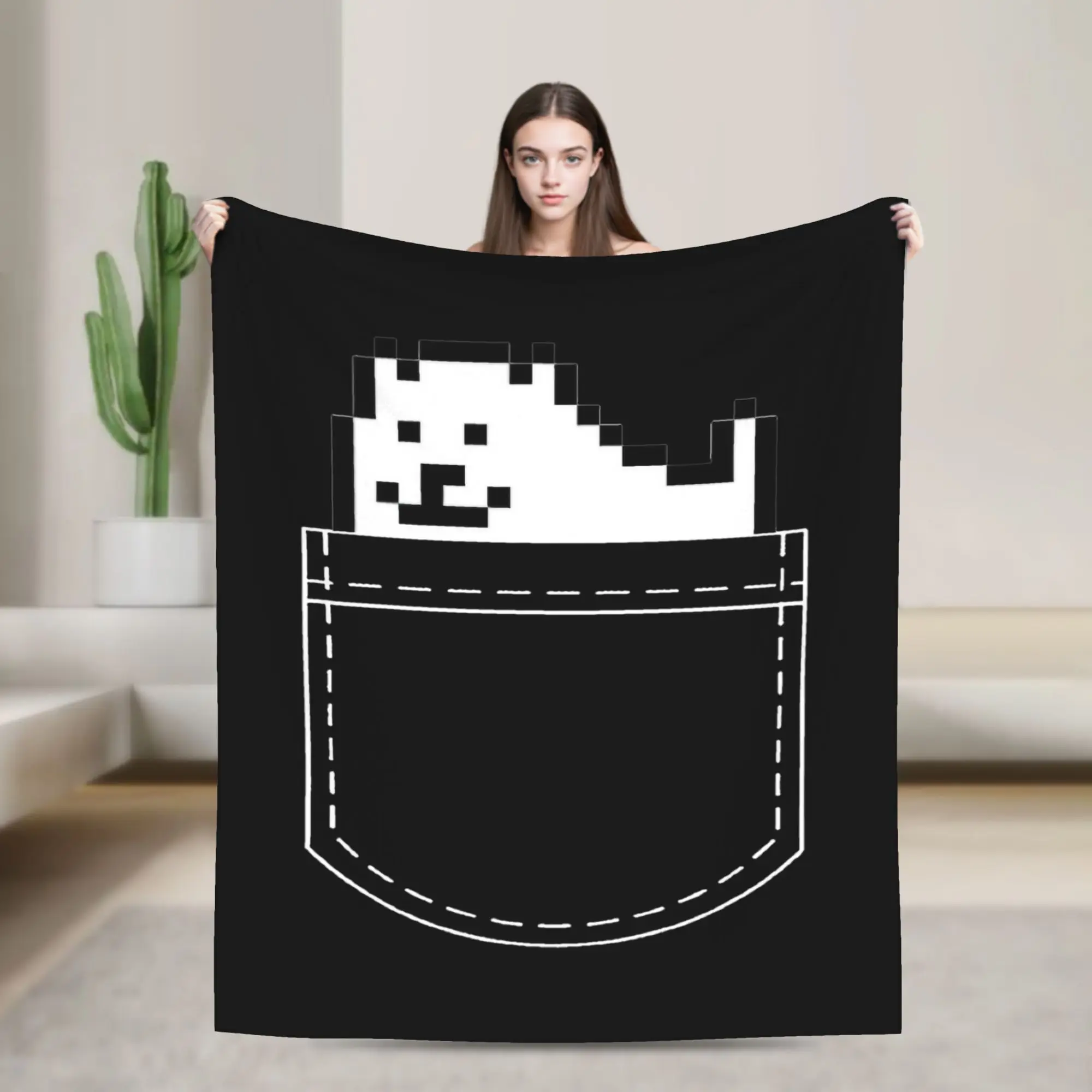 Annoying Dog Pocket  Blanket Velvet Decoration Undertales Multifunction Ultra-Soft Throw Blankets for Bed Bedroom Bedspread