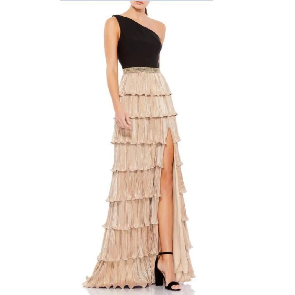 Customized Matching Intricate Pleat Ruched Tiered Rhinestone A-line One-shoulder Long Dresses Evening Dresses for Woman Fashion