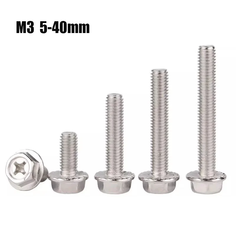 10/50pcs 304 Stainless Steel Screws with Pan Washers Set Hexagon Socket Countersunk Head Screw Cross Flange Screws Kit Tools