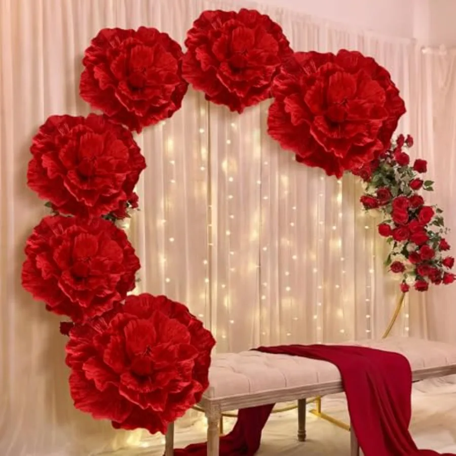 

6 Pcs Giant Flowers for Decoration 12, 20 Inch Large Artificial Red Velvet Rose Petals Giant Flowers Mexican Birthday Decoratio