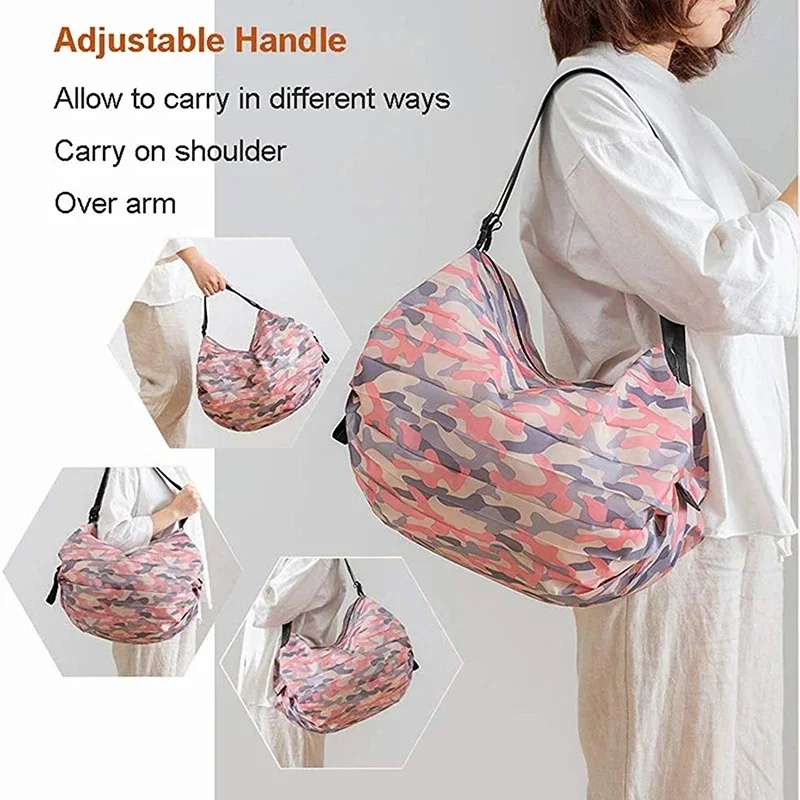 Portable Foldable Camouflage Storage Handbag Large Capacity Reusable Shopping Bag With Handle Outdoor Travel Grocery Tote