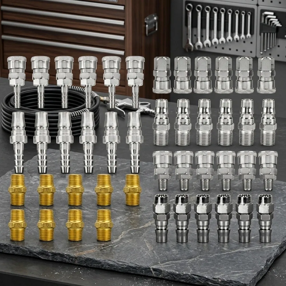 For High-pressure Operations Pneumatic Quick Connect Set Self-locking Air Connectors Carbon Steel Construction