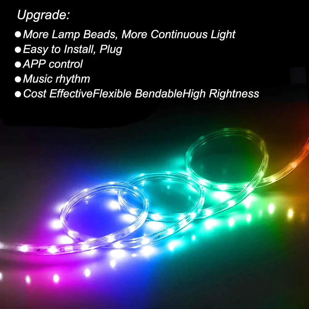Smart AC LED Strip RGB Color Changing IP66 Waterproof APP Remote Control Living Room Outdoor 110V/220V 50M/roll Flexible Strip