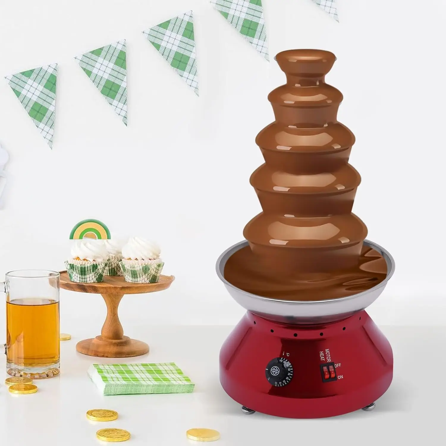 Chocolate Fountain, 5 Tier Hot Chocolate Fondue Tower, 7 Ibs Large Capacity Stainless Steel Chocolate Melting Heating Machine fo