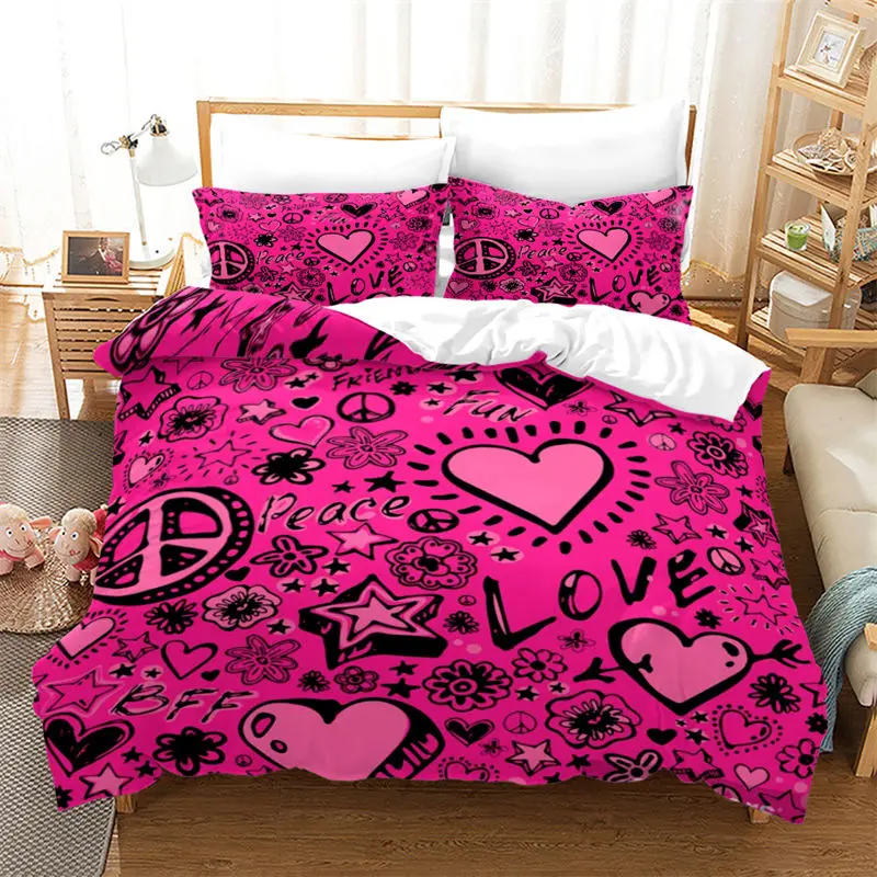 

Urban Graffiti Duvet Cover Set Blockbuster Style Graffiti Sprayed Overlapping Blocky Letters Street Art Bedding Set Pillowcases