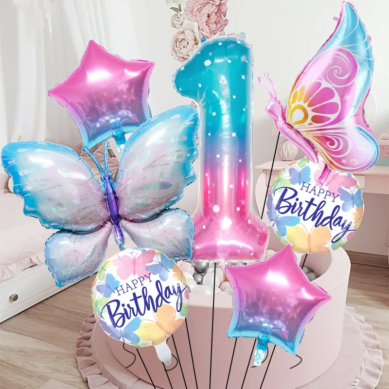 1 Set of 40 inch Starry Sky Digital Balloons 1-9 Letters Aluminum Film Balloons Birthday Party Background Decoration Balloons