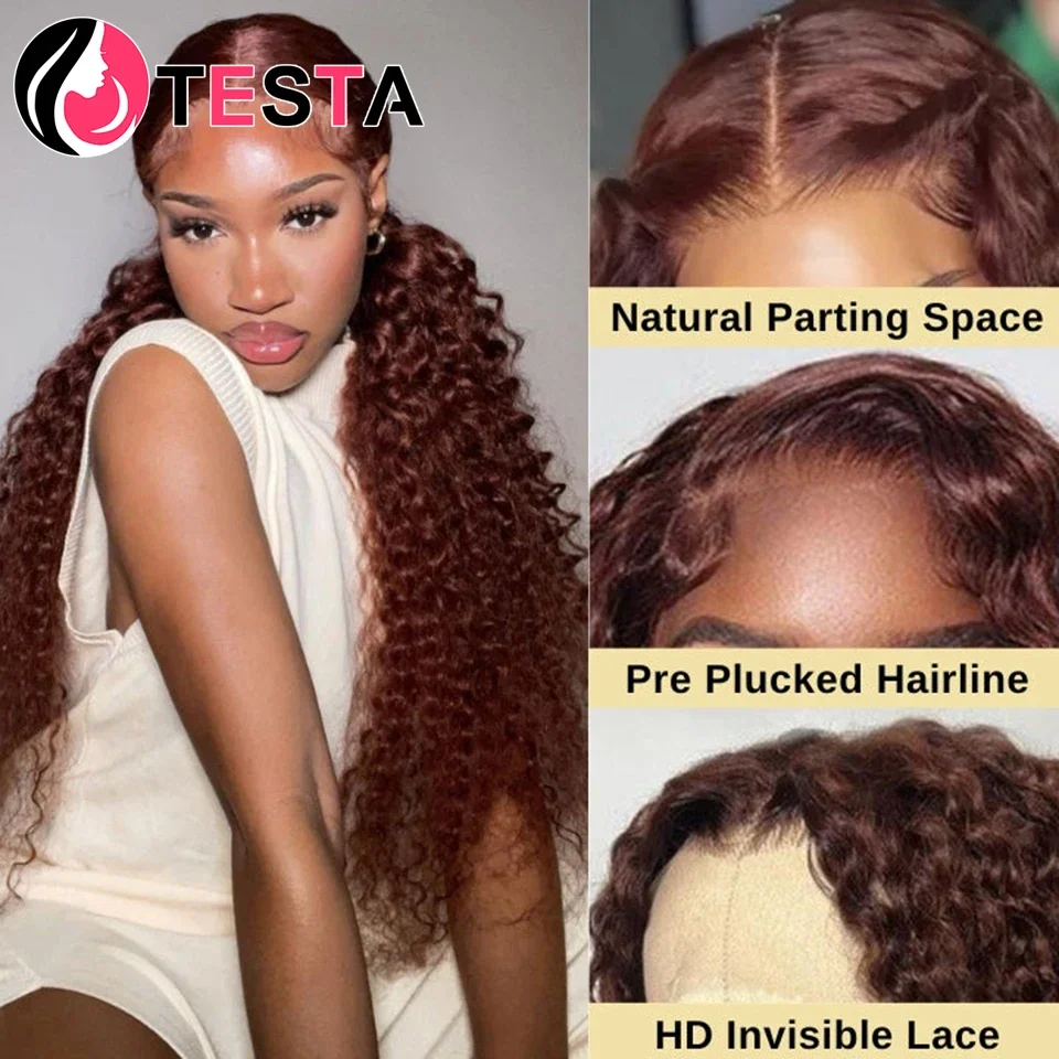 32-calowe czerwono-brązowe Jerry Curly Human Hair Peruki 2x6 HD Lace Front Auburn Colored Wig Preplucked Glueless Wig Brazylia Remy Hair