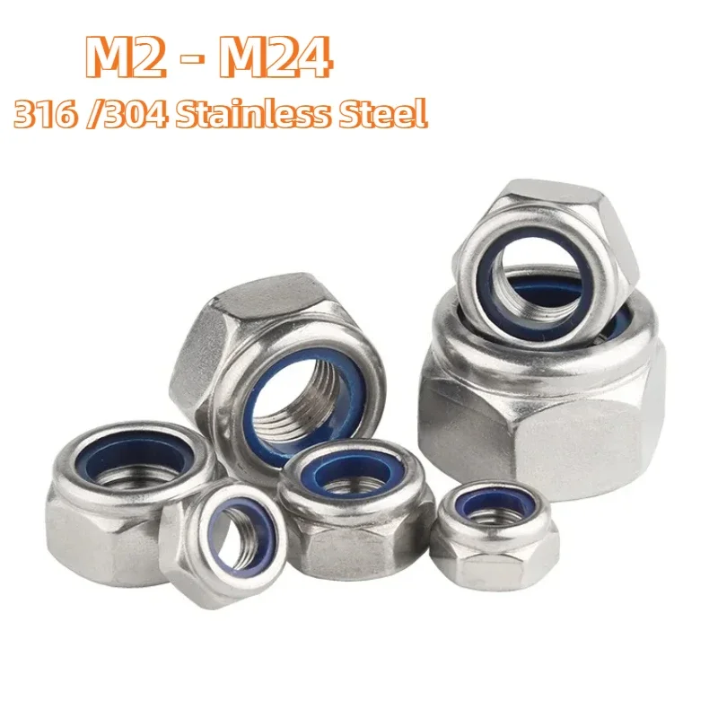 Peijian SUS316 Stainless Steel / SUS304 Stainless Steel Anti-loosening Hex Nut Self-locking Nut M2 M2.5 M3 M4-M24