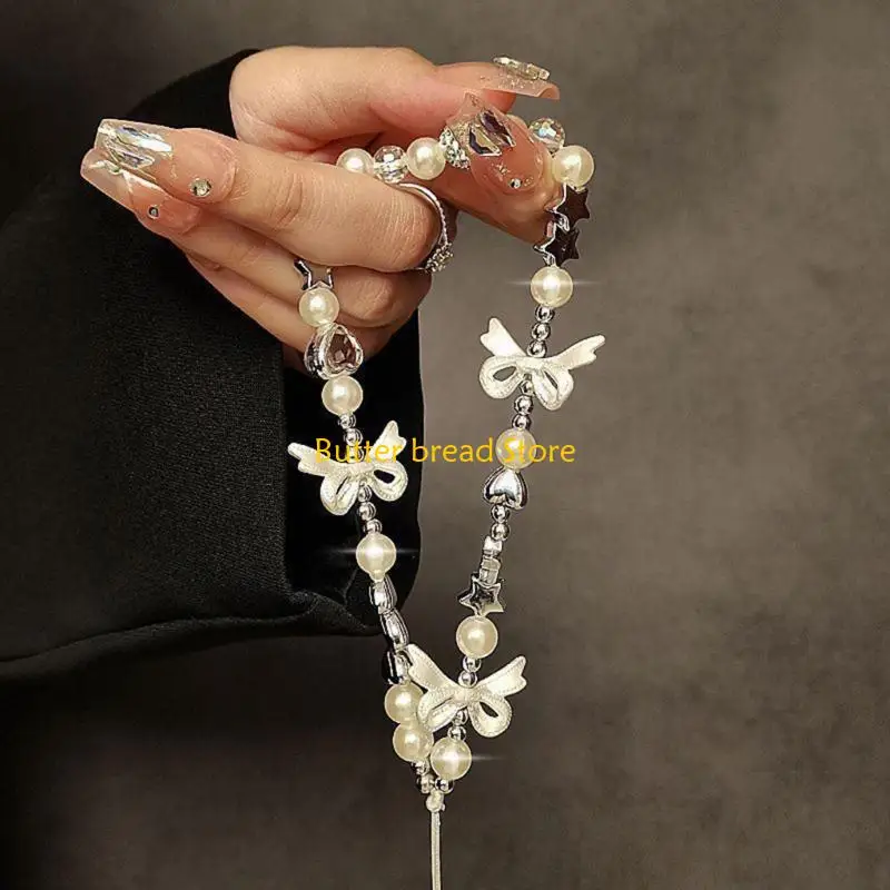 W89C Sparkling Clear Star Bead Lanyard Cord Adjustable Length Strong ABS Phone Strap Strong PVC Lanyard Suitable for Phone