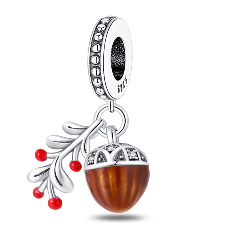 

925 Sterling Silver Pinecone Two-piece Set Charms Pendant Zircon Dangle Fit 3mm Original Bracelet DIY Women Birthday Jewelry