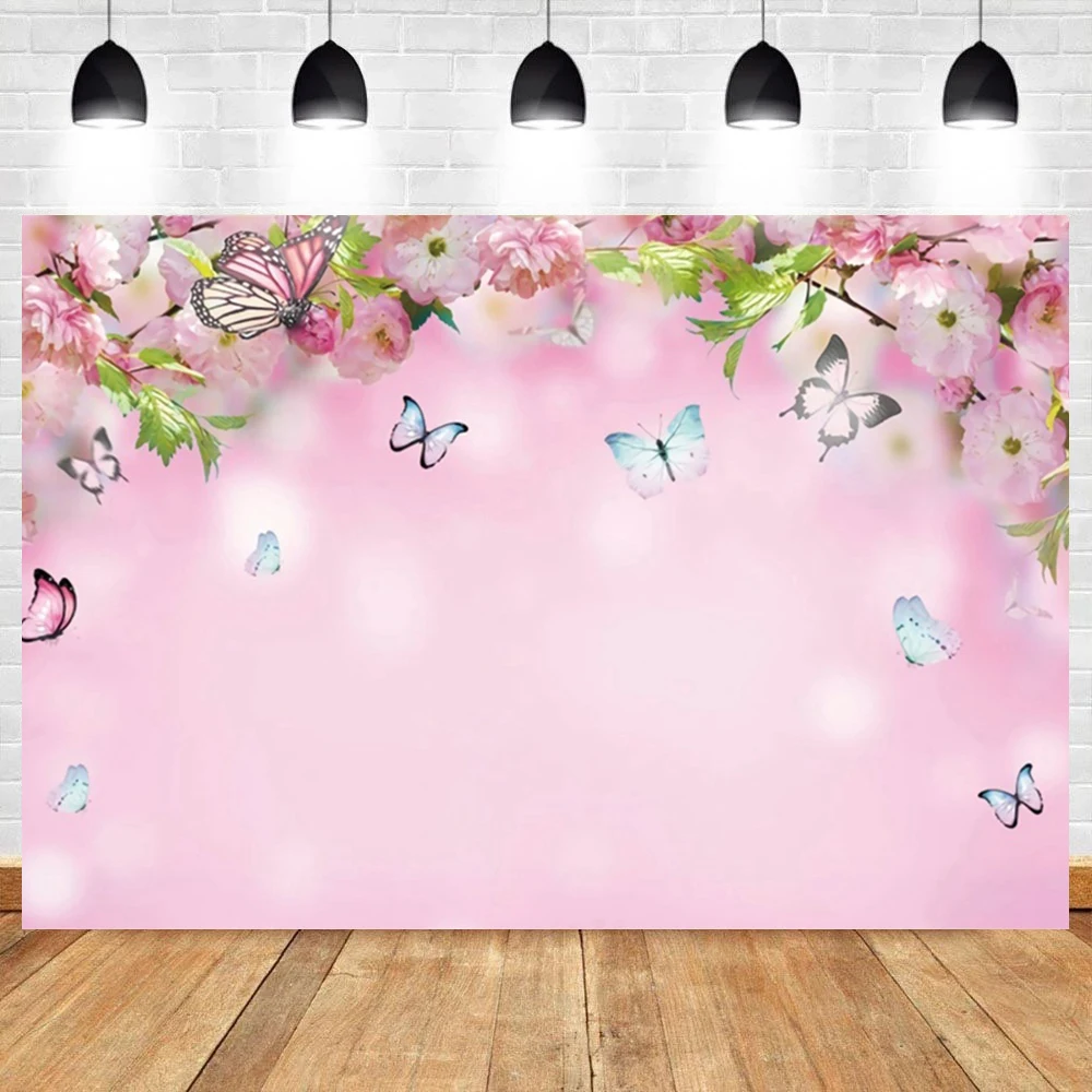 Spring Glitter Cherry Blossom Backdrops Polka Dots Bokeh Pink Flowers Kids Girls Portrait Bride Wedding Party Photo Background