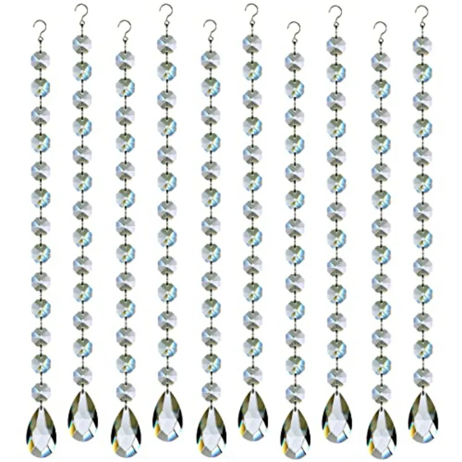 1Feet 10pcs Teardrop Crystals Garland, Hanging Chandelier Crystals Prism Beads Chain for Wedding Home Decoration Clear