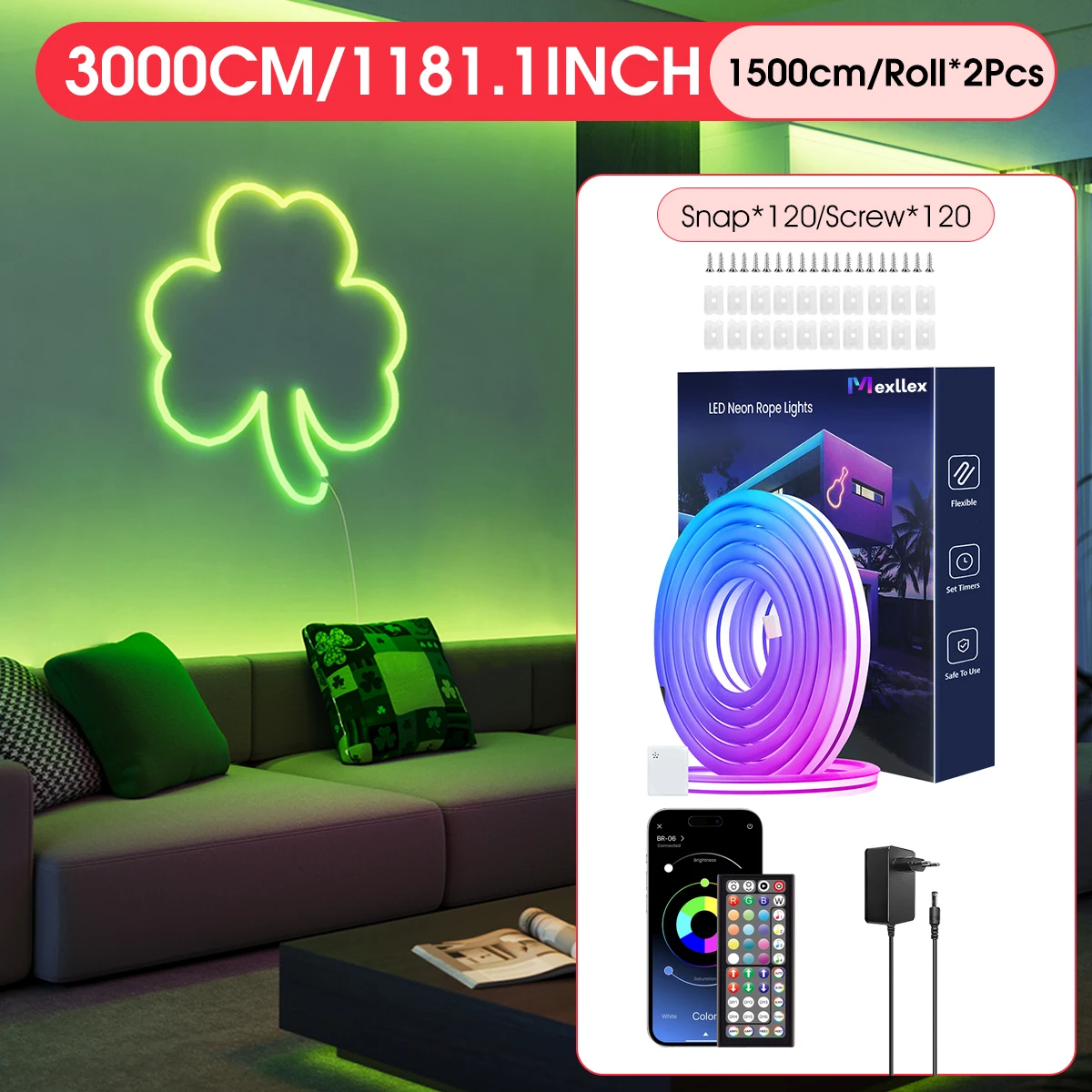 30M / 20M flexibele LED-neonlichtslang met app / afstandsbediening, IP65 RGB-snaarlamp voor buiten, muzieksynchronisatie voor kamers, zwembad, tuin