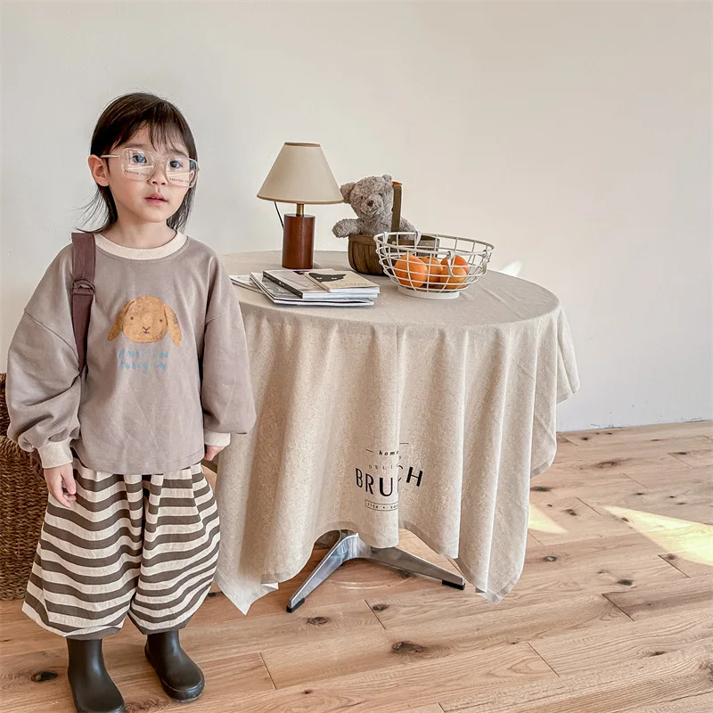 2024 Spring New Children Pullover Baby Cartoon Print Loose Sweatershirt  Girl Boy Long Sleeve Bottoming Shirt Sport Casual Tops