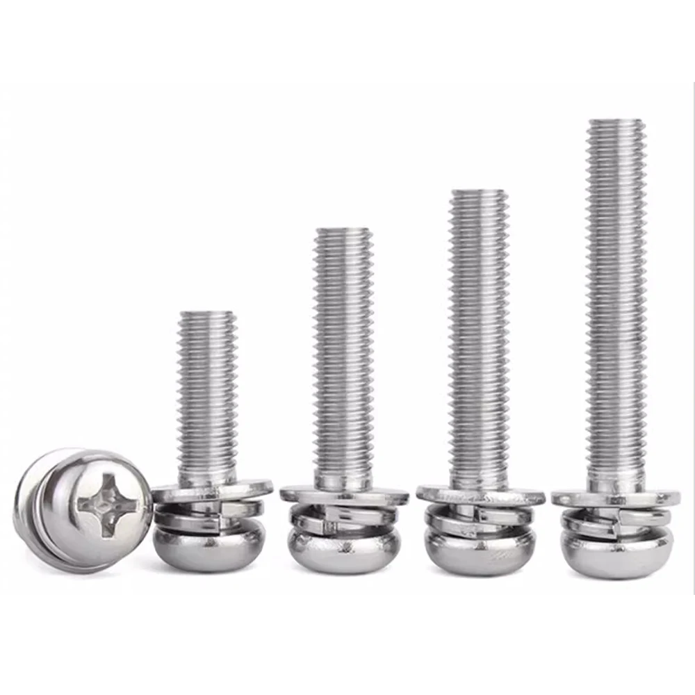 GB9074.8 304 스테인레스 스틸 크로스 캐비티 육각 머리 나사 + 스프링 와셔 + 일반 가스켓 3개의 조합 나사 M4 M5 M6 M8 M10