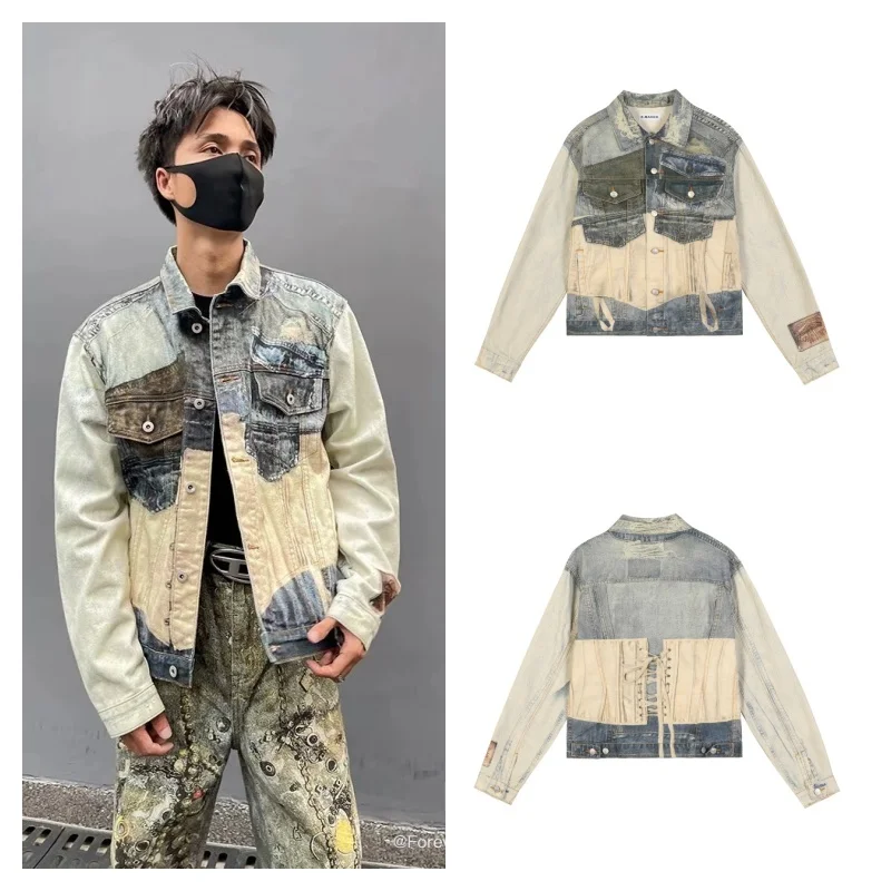 

Heavyweight 25SS 3D Digital Retro American Washed Denim Jacket High Quality Streetwear Men's Women's High-end Jacket