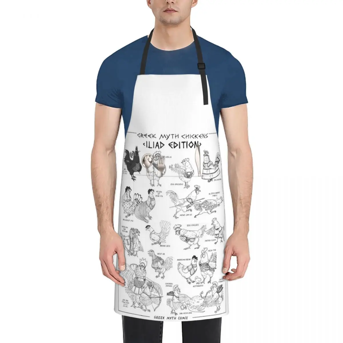 Greek Myth Chickens - Iliad Edition (black and white) Apron Funny Novelties Kitchen And Home Kitchen Things Cute Kitchen Apron