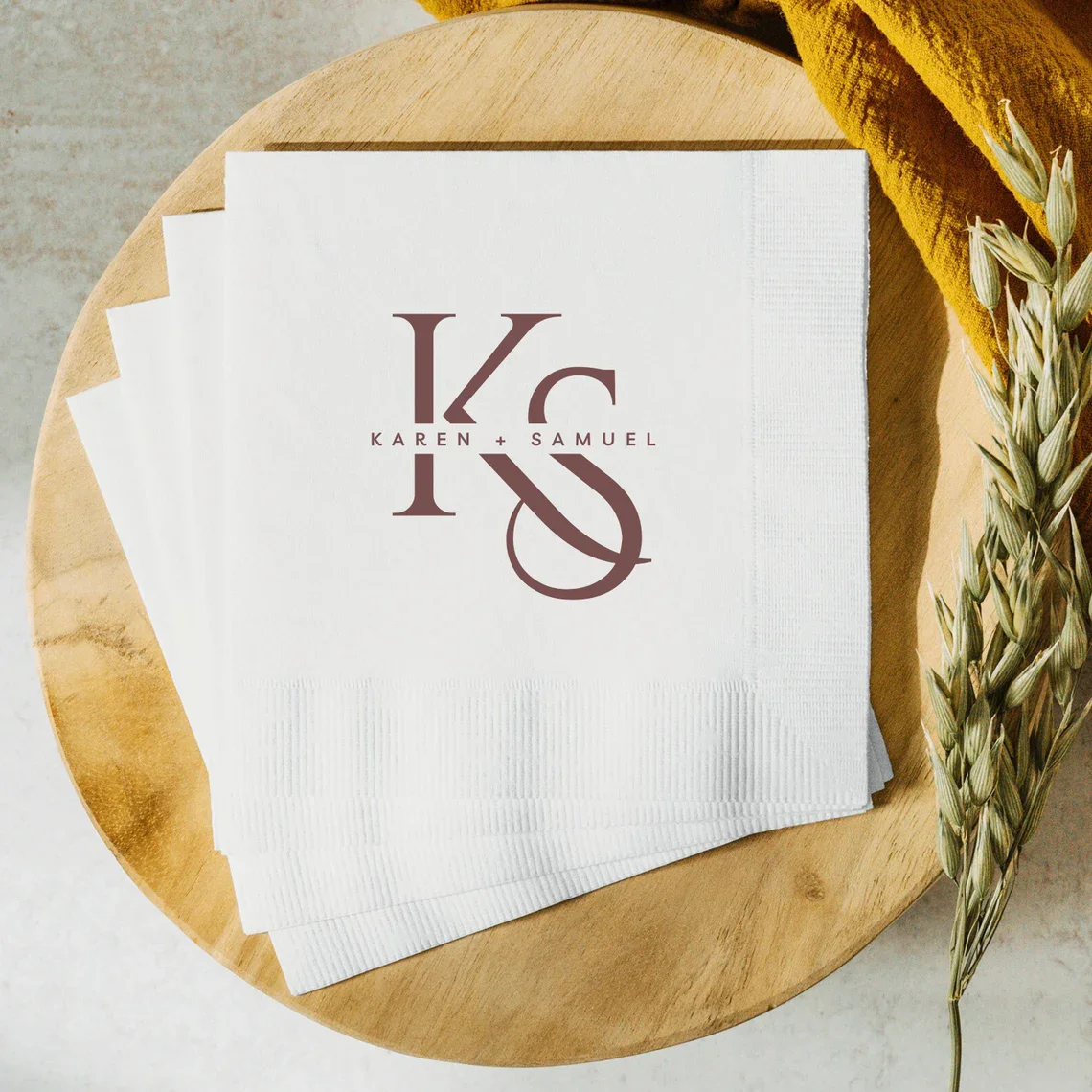 

50pcs Personalized Monogrammed Napkins Custom Monogram Design Printed Luxury Wedding Cocktail Napkin Reception Rehearsal Dinner