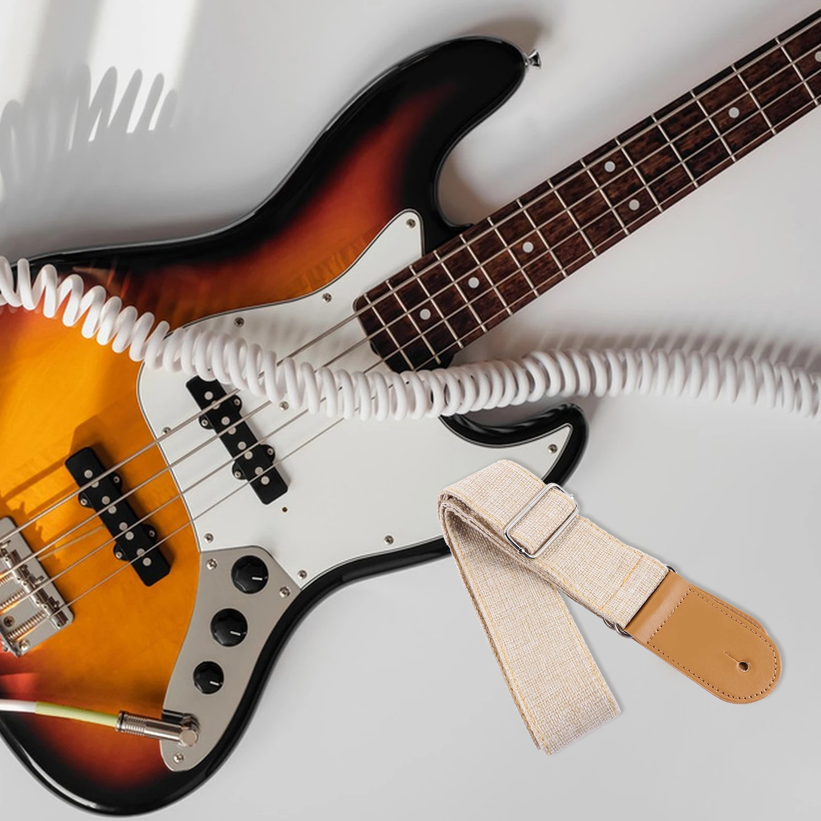 

Strap Guitar Guitars with Adjustable Shoulder Beige Cotton Electric Straps for Men